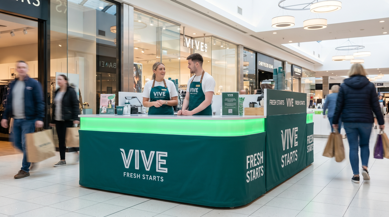 Branded counter at a retail pop-up