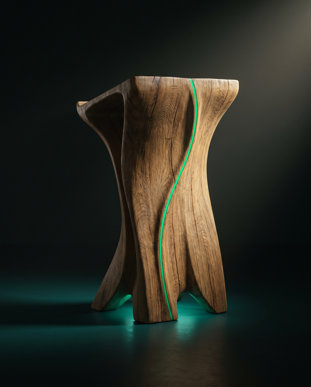 Sculptural oak hero lectern spotlit