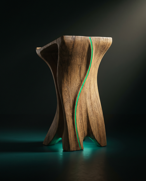 Sculptural oak hero lectern spotlit