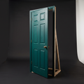Practical door flat — a working Deep Green six-panel door, ajar