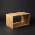 Raw OSB display plinth, clear-lacquered