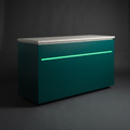 Branded counter with vinyl-wrapped front and Modern Green light band