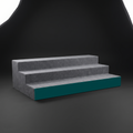 Stage fascia and carpeted steps with a Deep Green branded front