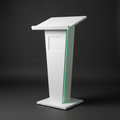 Sprayed white lectern with recessed brand insert and Modern Green edge light